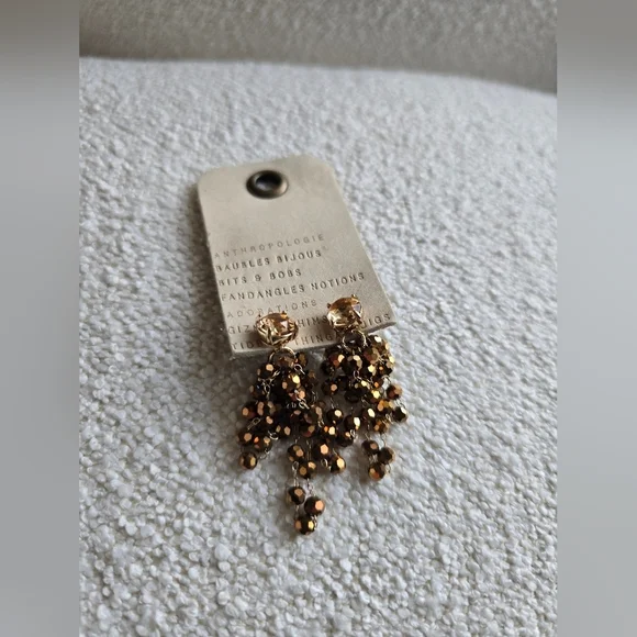 Anthropologie, Waterfall Beaded Drop Earrings, Taupe Brown -NWT!! - Picture 9 of 9